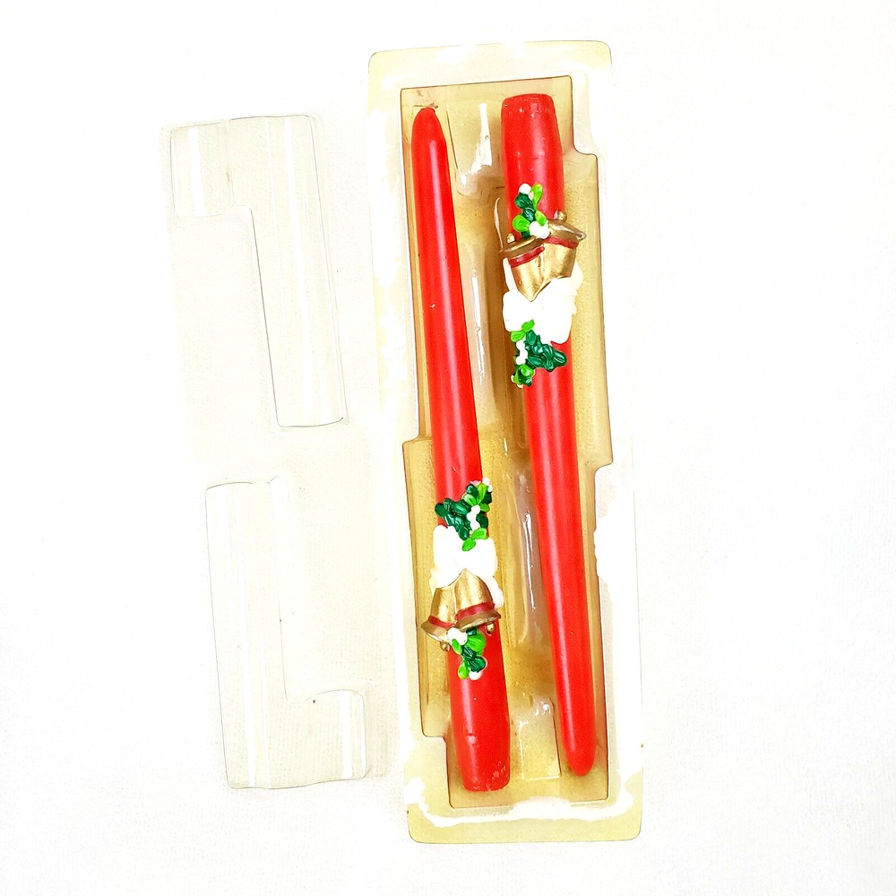 Vintage Avon Bell Candles Lot Of 2 Tapered Red Long Retro 1 Wick Candle Sticks